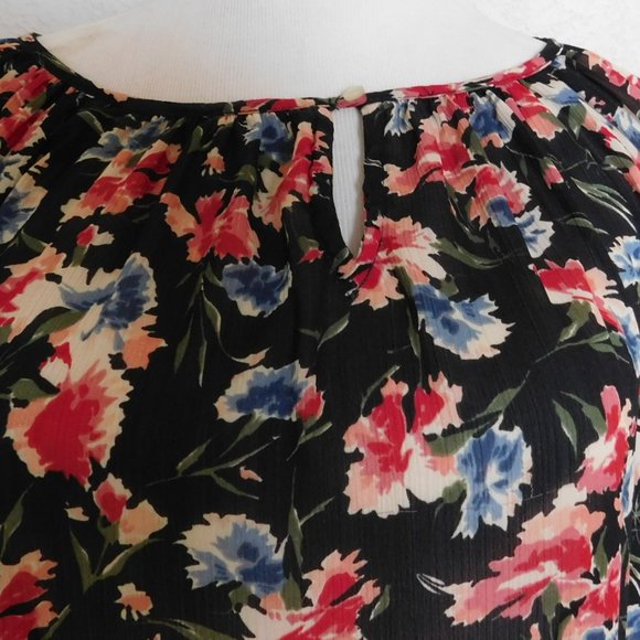 Ralph Lauren CHAPS Black Floral Flutter Sleeve Loose Blouse Size P/S Boho - Picture 2 of 10